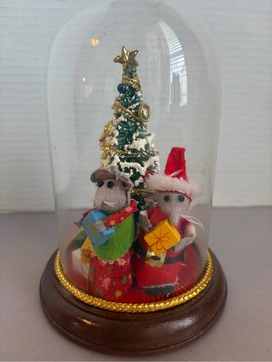 Other - Vintage Holiday Mouse Dome Ornament with Green Tree and Red Accents